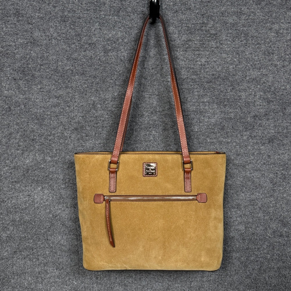 Dooney & Bourke Suede Shopper Shoulder Tote‎ Bag Cream Leather Zipped Pockets